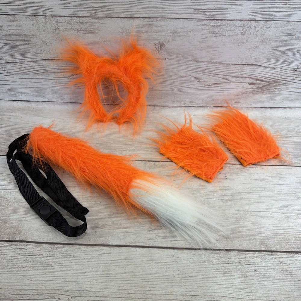Kids Plush Orange Fox Ears Hair Hoop Costume Cosplay Gloves Tail Set Fancy Dress